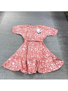 Oliphant Women’s 🌹Coral Floral Print Ruffle Hem Dress